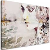 Tableau sur toile, visage abstrait de femme avec des fleurs 