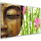 Leinwandbild 3-teilig, Buddha Bambus Zen Gold 
