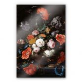Acrylglasbild Mignon - Stillleben mit Blumen und einer Uhr 