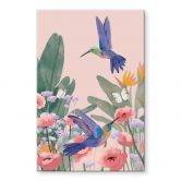 Acrylglasbild Zwei Kolibris auf der bunten Blumenwiese - Goed Blauw 