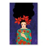 Acrylglasbild Frau mit roter Blütenkrone und Vogel - Hülya 