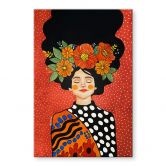 Acrylglasbild Lächelnde Frau mit orangen Blumen - Hülya 