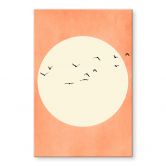 Tableau sur verre acrylique Essaim d'oiseaux devant le soleil chaud - Kubistika 