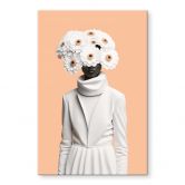 Tableau sur verre acrylique Dame en blanc avec des fleurs - Treechild 