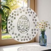 Acrylglas, raamafbeelding om Vrolijk Pasen in een bloemenkrans op te hangen - rond 