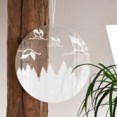 Acrylglasbild, Fensterbild zum Aufhängen Kraniche über Baumwipfel - Rund 