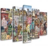 Leinwandbild 5 teilig, Fröhliche Stadt 