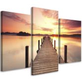 Leinwandbild 3-teilig, Steg See Sonnenuntergang 