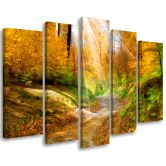Leinwandbild 5 teilig, Wald Herbst Natur 
