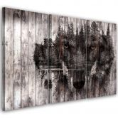 Leinwandbild 3-teilig, Wolf Wald Retro 