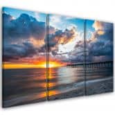 Leinwandbild 3-teilig, Meer bei Sonnenuntergang 