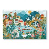 Wandbild Farbenfrohes Küstendorf im Sommer - Bonne Müller - Alu-Dibond 