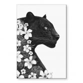 Wandbild Schwarzer Panther mit weißen Blumen - Korenkova - Alu-Dibond 