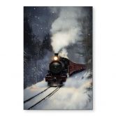Wanddecoratie stoomlocomotief in een besneeuwd bos - Melloi Kunstdrukken - Alu-Dibond 