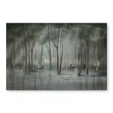 Wandbild Nebelwald am See mit Reiher in Grün - Ms Tiff - Alu-Dibond 