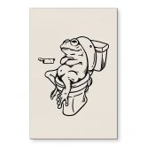 Wandbild Warten auf der Toilette - Humorvolle Frosch-Illustration - Royle - Alu-Dibond 