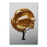 Wandbild mit Silbereffekt Baum mit goldener 3D-Krone - Mielu - Alu-Dibond 
