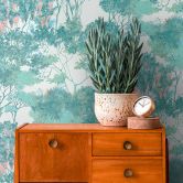 floral fleece wallpaper with trees white green - watercolour wallpaper beige 