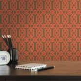 Papier peint rétro style graphique vert orange - papier peint intissé vintage géométrique 