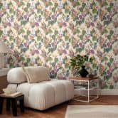 Florale Tapete Anthurien Bunt auf Creme – Tropische Blumentapete – Vliestapete 