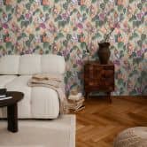 Blomstret tapet anthuriums farverig grøn beige - tropisk blomstermønster - Ikke-vævet tapet 