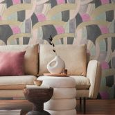 Abstrakte Mustertapete in Rosa Mint Schwarz – Moderne Vliestapete mit Linien 