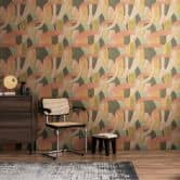 Abstrakte Mustertapete in Terrakotta Grün Beige – Künstlerische Linien-Vliestapete 