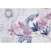 Livingwalls Fototapete ARTist Bird Discovery mit Blumen Vögeln und Weltkarte blau, rosa 