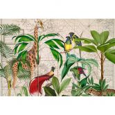 Livingwalls Fototapete ARTist Palm Tree Map mit Dschungel und Giraffe beige, braun, grün, rot 