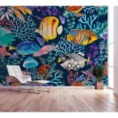 Livingwalls papier peint photo ARTist Underwater avec poissons et coraux bleu, orange, turquoise, violet 