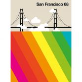 Livingwalls Fototapete ARTist San Francisco 68 Golden Gate Bridge beige, gelb, grün, orange, rosa, rot, schwarz, türkis, weiß 