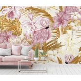 Livingwalls Fototapete Designwalls Flamingo Art Blumen 