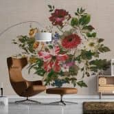 Fototapete Vintage FlowerPaint in beige grün - Vliestapete Designwalls 2 - 2,55 x 3,5 m 