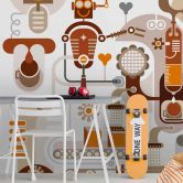 Retro Robot behang in wit beige - vliesbehang Designwalls 2 - 2,55 x 3,5 m 