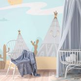 Fototapete Kinderzimmer Western in blau gelb - Vliestapete Designwalls 2 - 2,55 x 3,5 m 
