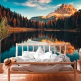 Fototapete Berge LagoAntorno in blau braun - Vliestapete Designwalls 2 - 2,55 x 3,5 m 