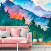 Fototapete Landschaft MountainPaint grün violett - Vliestapete Designwalls 2 - 2,55 x 3,5 m 