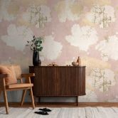 Papier peint floral pastel rose beige - papier peint intissé motif fleurs - papier peint romantique 