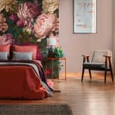 Papier peint fleurs rouge foncé rose - papier peint intissé pour chambre à coucher - design romantique 