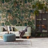 Fototapete Dschungel Grün Beige - Vliestapete mit Pflanzenmotiv - Exotisches Design 