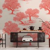 Baum-Tapete Rot Beige - Vliestapete mit Naturmotiv für Wohnzimmer & Schlafzimmer 