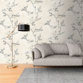Papier peint oiseau Beige Gris - papier peint intissé avec des branches pour chambre & salon 