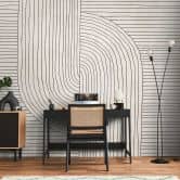 Fototapete Modern Beige Schwarz - Vliestapete mit Linienmuster für Wohnzimmer & Büro 