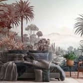 Papier peint Paysage tropical Marron Vert - papier peint intissé avec motif végétal pour le salon 