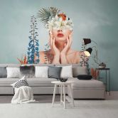 Papier peint photo femme avec motif floral multicolore - papier peint intissé pour salon contemporain & chambre à coucher 