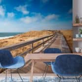 Strand-Fototapete Steg Dünen Blau Braun – Vliestapete 3,75 m x 2,50 m Meermotiv 