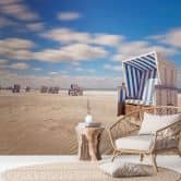 Strandkorb-Fototapete Dünen Blau Beige – Vliestapete 3,75 m x 2,50 m Nordseefeeling 
