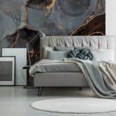 Abstract marble wallpaper black gray gold - non-woven wallpaper 3,75 m x 2,50 m modern 