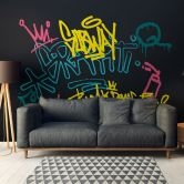 Wall Mural Graffiti Subway Black Colorful 3,75 x 2,50 m - street art non-woven wallpaper urban 