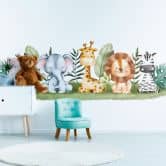 Safari animals baby room wallpaper green white 3,75 x 2,50 m - non-woven children's wallpaper 